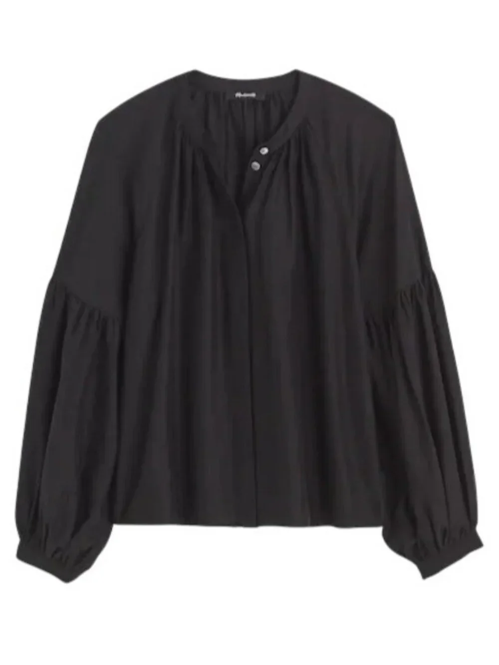 Madewell Womens Shirred Balloon-Sleeve Top~Size Small~Jet Black Blouse NWT L5 02